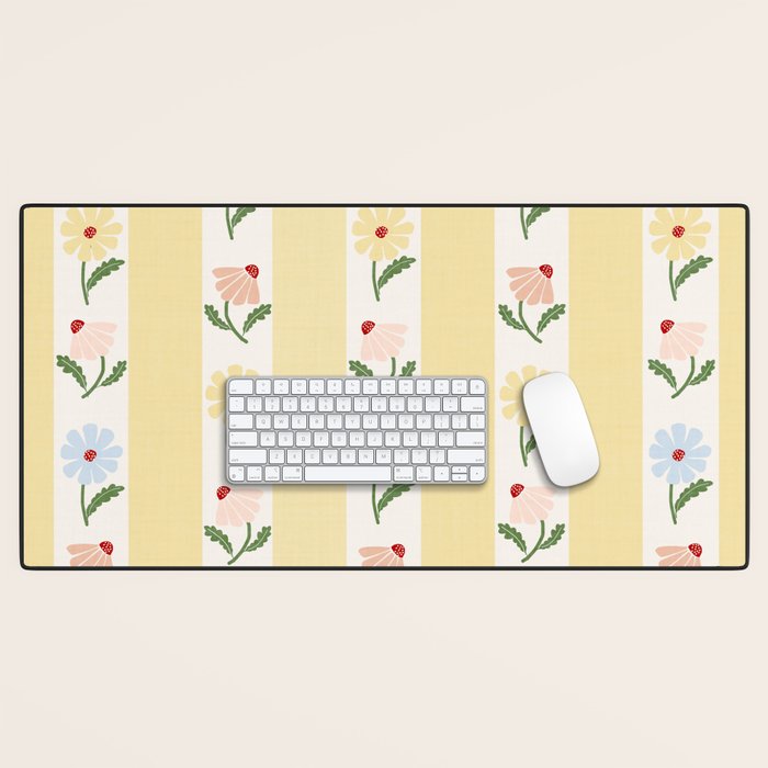 Sweet Floral Stripes - vintage yellow Desk Mat Gallery Image 1