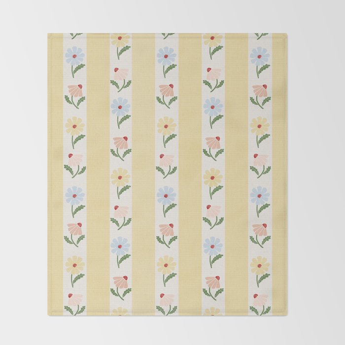 Sweet Floral Stripes - vintage yellow Throw Blanket Gallery Image 2