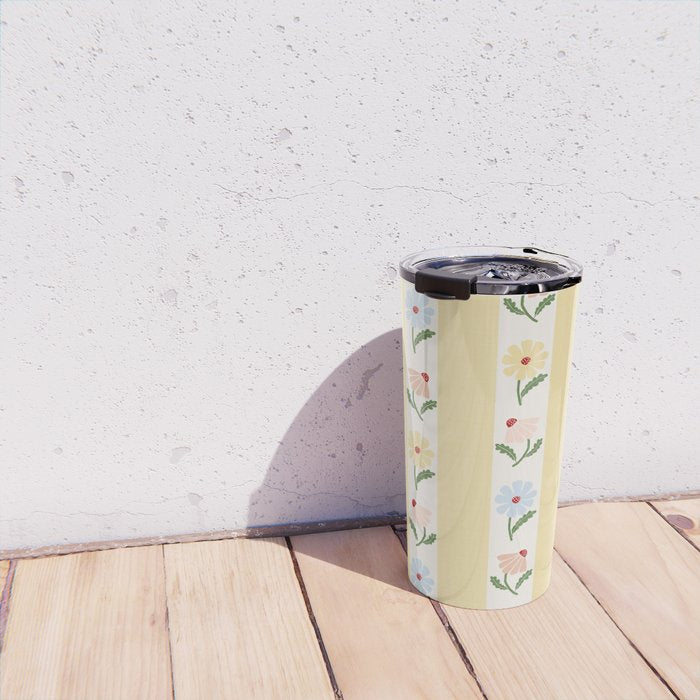 Sweet Floral Stripes - vintage yellow Travel Mug Gallery Image 4