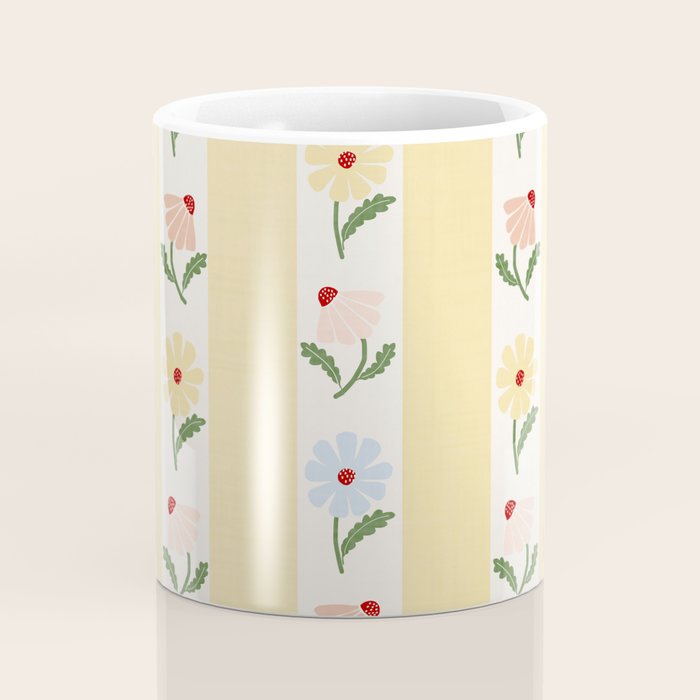Sweet Floral Stripes - vintage yellow Coffee Mug Gallery Image 4