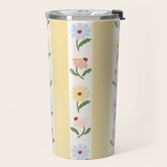 Sweet Floral Stripes - vintage yellow Travel Mug Gallery Image 2