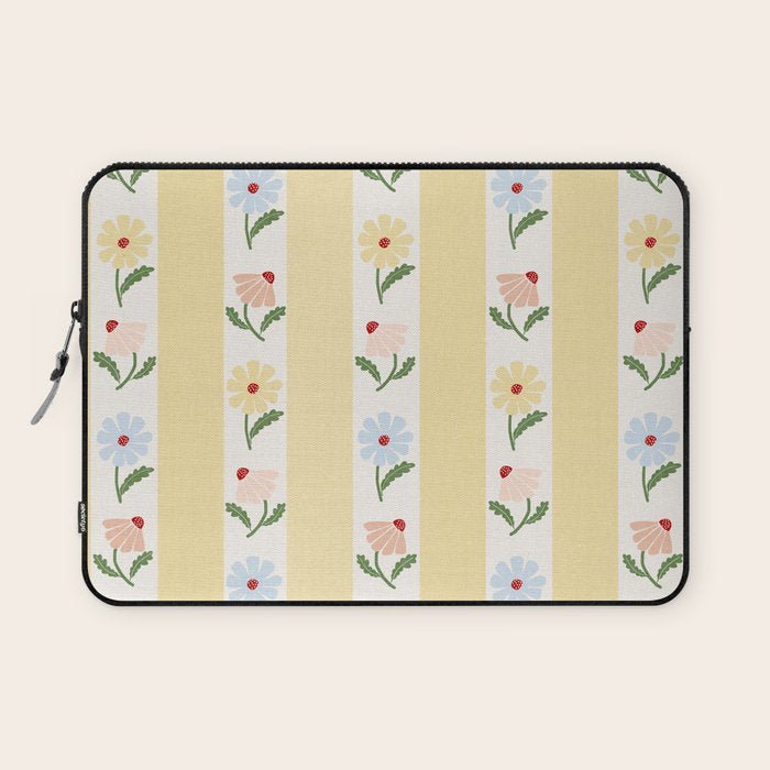 Sweet Floral Stripes - vintage yellow Laptop Sleeve Gallery Image 1