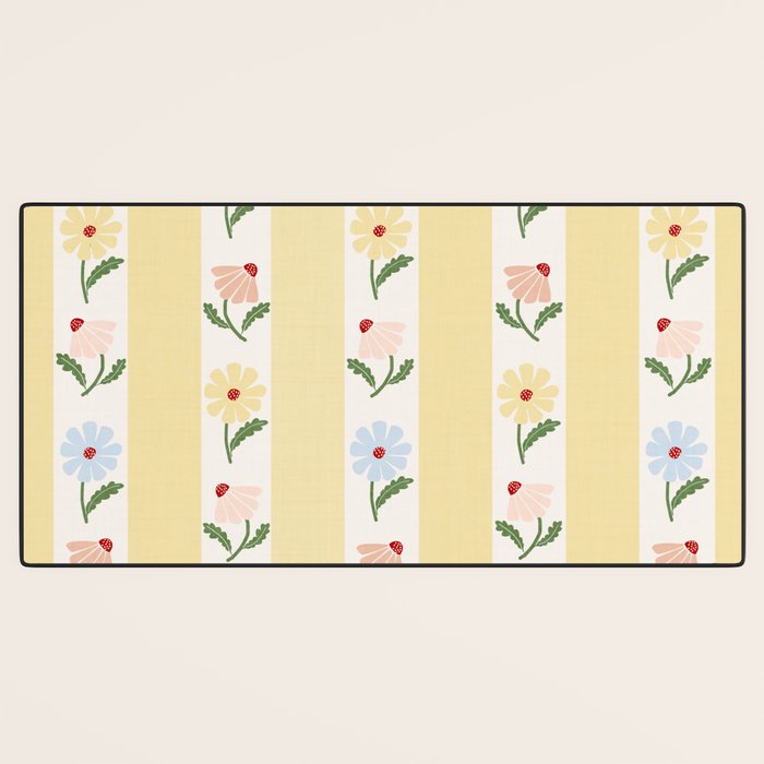 Sweet Floral Stripes - vintage yellow Desk Mat Gallery Image 3