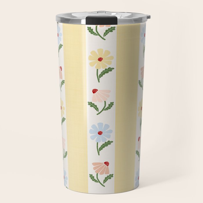 Sweet Floral Stripes - vintage yellow Travel Mug Gallery Image 1