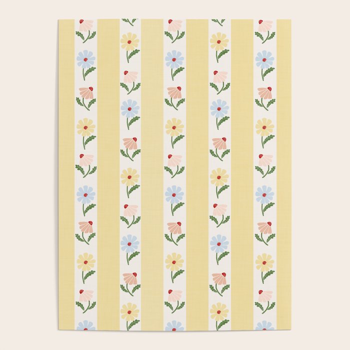 Sweet Floral Stripes - vintage yellow Poster Gallery Image 4