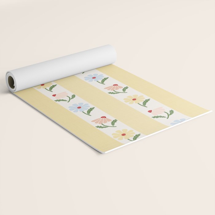Sweet Floral Stripes - vintage yellow Yoga Mat Gallery Image 2