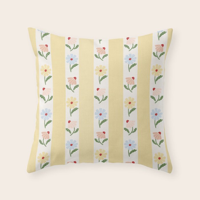 Sweet Floral Stripes - vintage yellow Throw Pillow Gallery Image 6