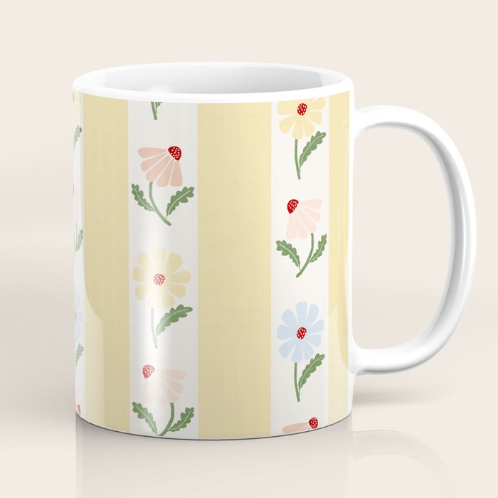 Sweet Floral Stripes - vintage yellow Coffee Mug Gallery Image 1