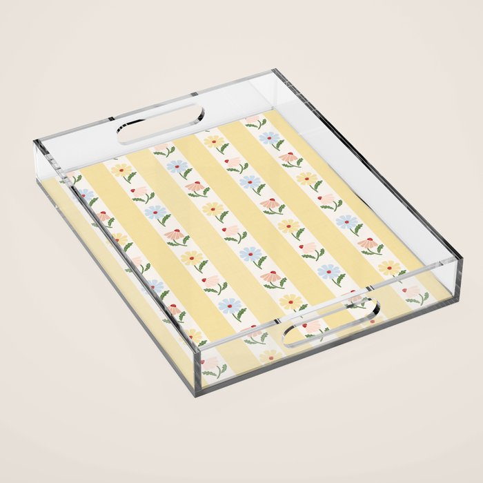 Sweet Floral Stripes - vintage yellow Acrylic Tray Gallery Image 1