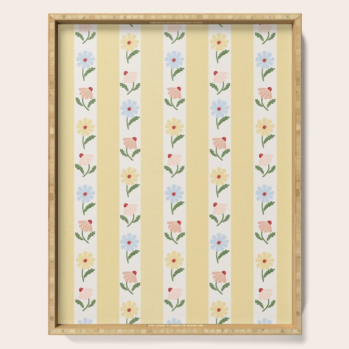 Sweet Floral Stripes - vintage yellow Serving Tray Gallery Image 1