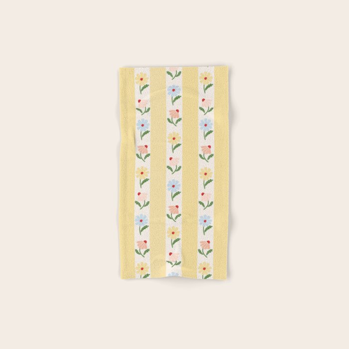 Sweet Floral Stripes - vintage yellow Bath Towel Gallery Image 1