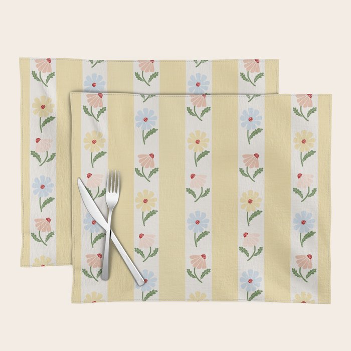 Sweet Floral Stripes - vintage yellow Placemat Gallery Image 1