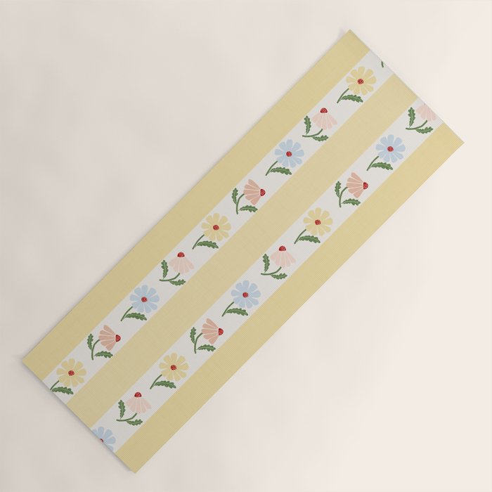 Sweet Floral Stripes - vintage yellow Yoga Mat Gallery Image 1