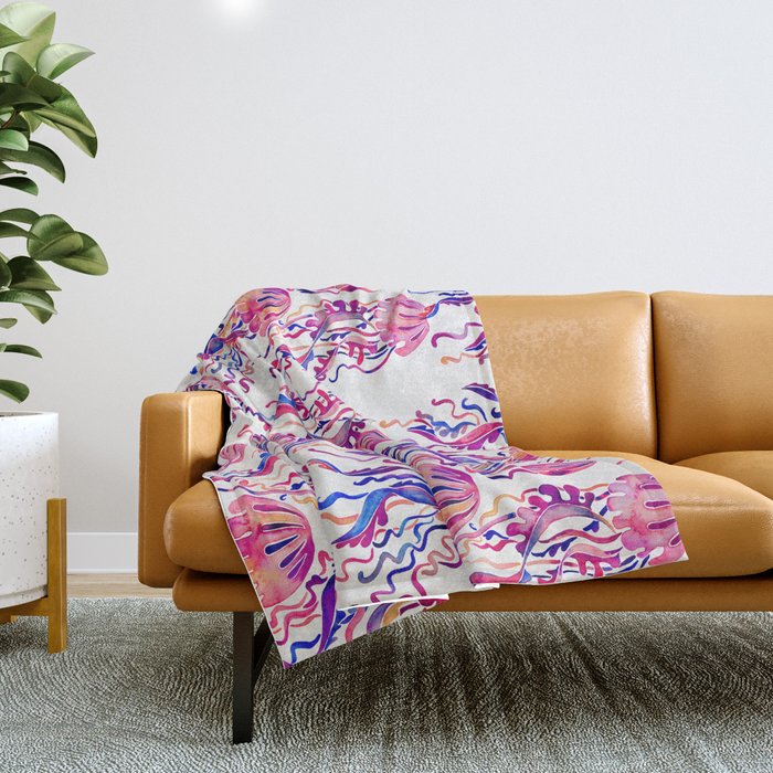 Jellyfish - Magenta Palette Throw Blanket Gallery Image 1