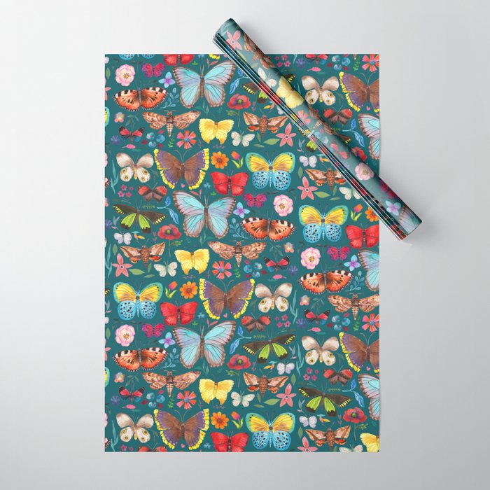 Cutie Butterfly Family - darkbg Wrapping Paper Gallery Image 1