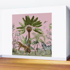 Chinoiserie Exotic Jungle Tiger Zebra Palms Pink Fresco Art Wall Mural Gallery Image 2