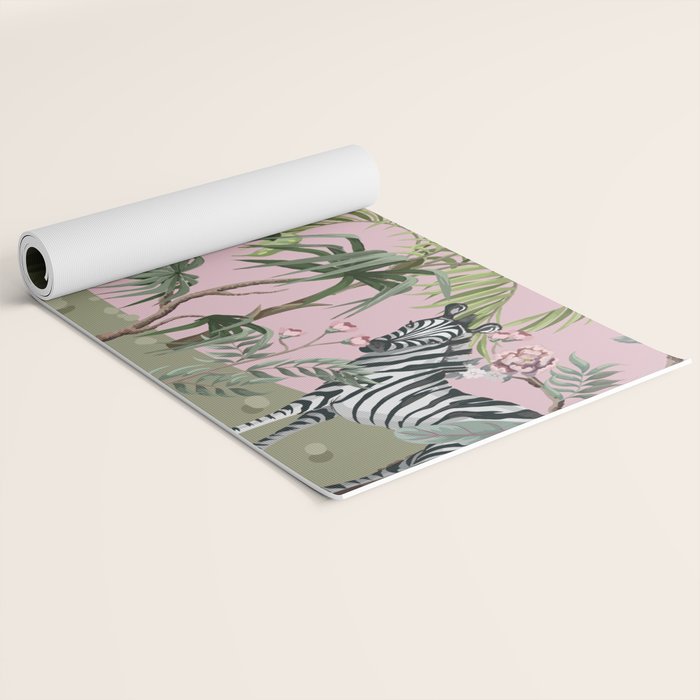 Chinoiserie Exotic Jungle Tiger Zebra Palms Pink Fresco Art Yoga Mat Gallery Image 2