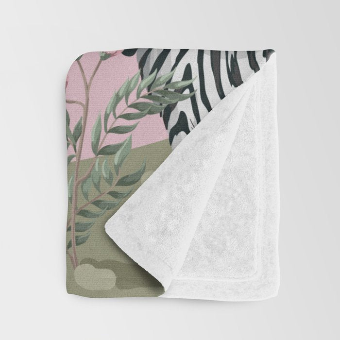 Chinoiserie Exotic Jungle Tiger Zebra Palms Pink Fresco Art Throw Blanket Gallery Image 3