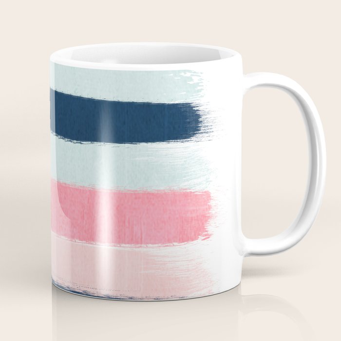 Striped painted coral mint navy pink pattern stripes minimalist Coffee Mug Gallery Image 1