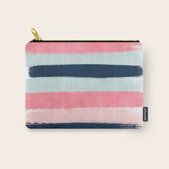 Striped painted coral mint navy pink pattern stripes minimalist Carry All Pouch Gallery Image 1