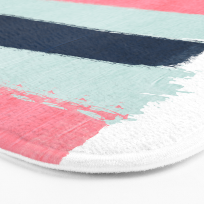 Striped painted coral mint navy pink pattern stripes minimalist Bath Mat Gallery Image 3