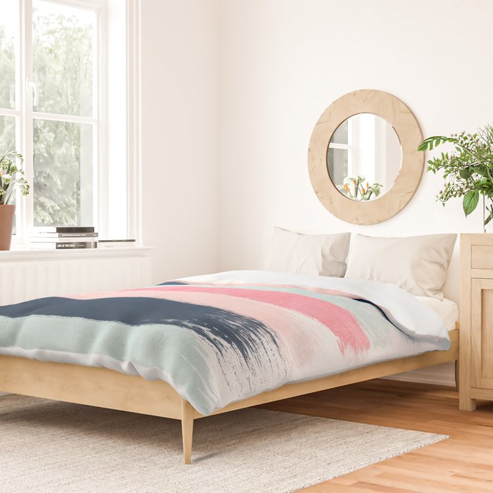 Striped painted coral mint navy pink pattern stripes minimalist Duvet Cover Gallery Image 2