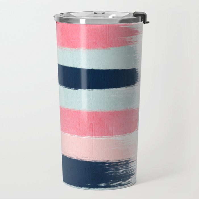 Striped painted coral mint navy pink pattern stripes minimalist Travel Mug Gallery Image 2