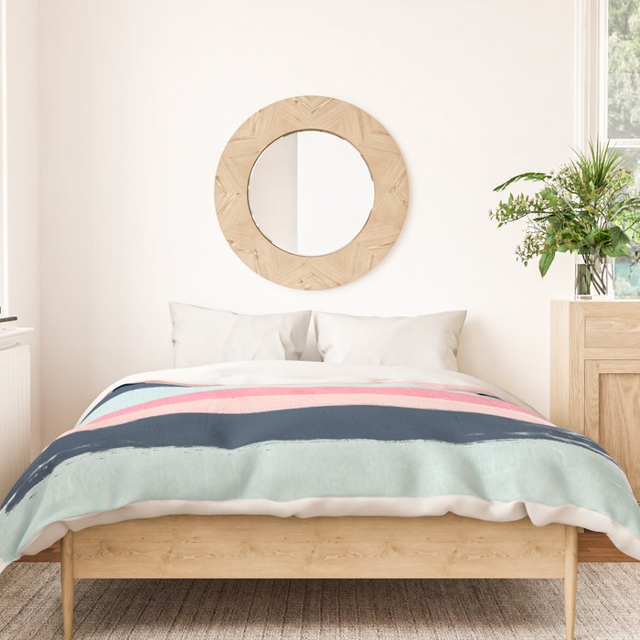 Striped painted coral mint navy pink pattern stripes minimalist Duvet Cover Gallery Image 3