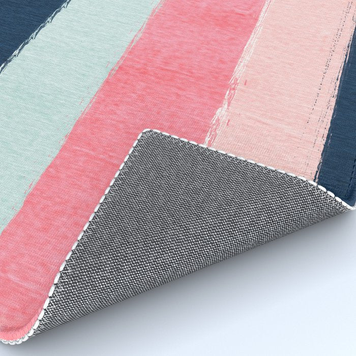 Striped painted coral mint navy pink pattern stripes minimalist Rug Gallery Image 4