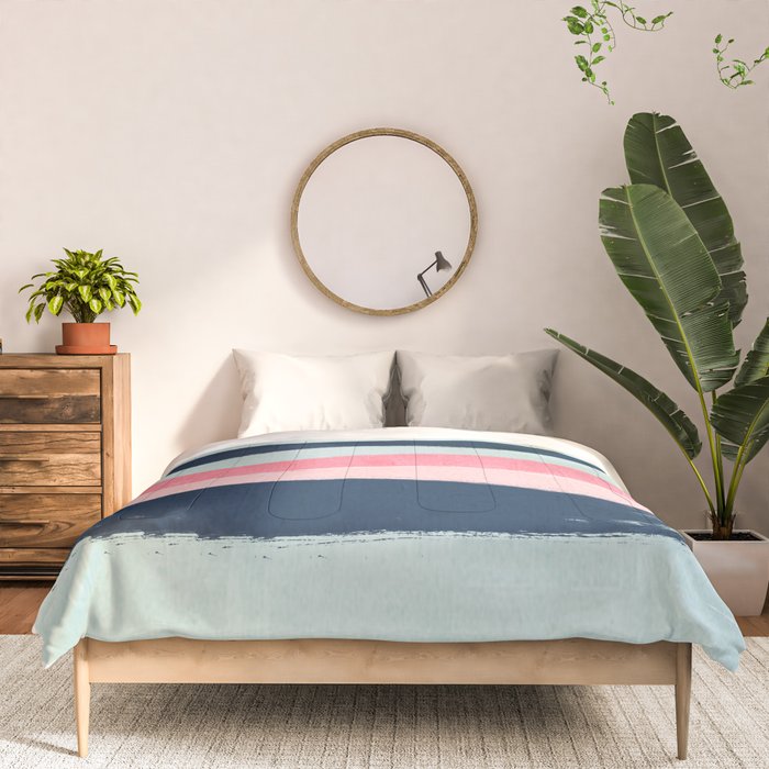 Striped painted coral mint navy pink pattern stripes minimalist Comforter Gallery Image 3