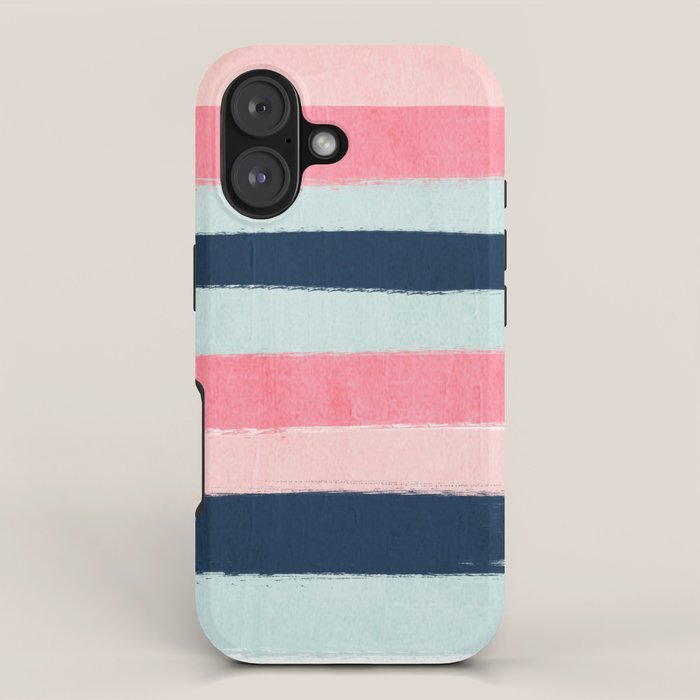 Striped painted coral mint navy pink pattern stripes minimalist iPhone Case Gallery Image 1