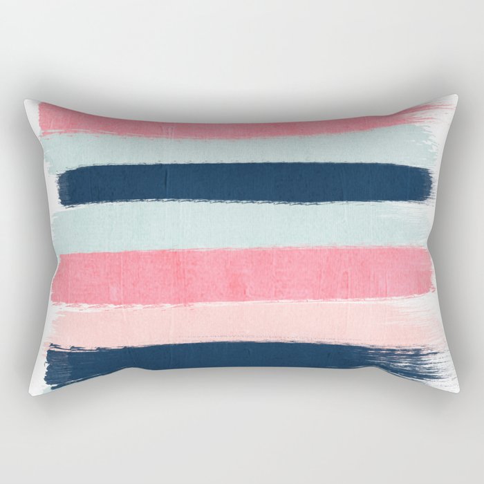 Striped painted coral mint navy pink pattern stripes minimalist Rectangular Pillow Gallery Image 2