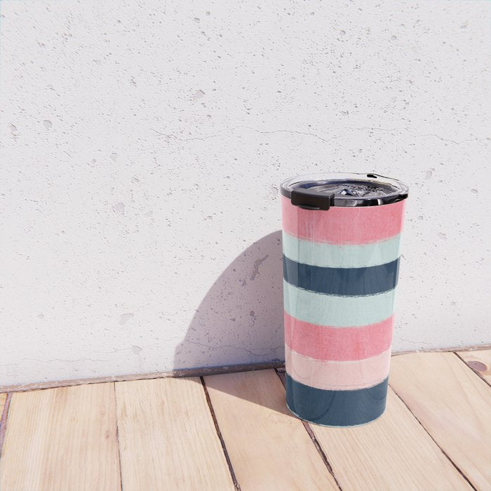 Striped painted coral mint navy pink pattern stripes minimalist Travel Mug Gallery Image 4