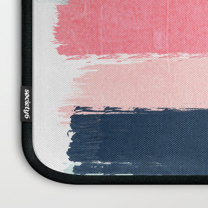 Striped painted coral mint navy pink pattern stripes minimalist Laptop Sleeve Gallery Image 3