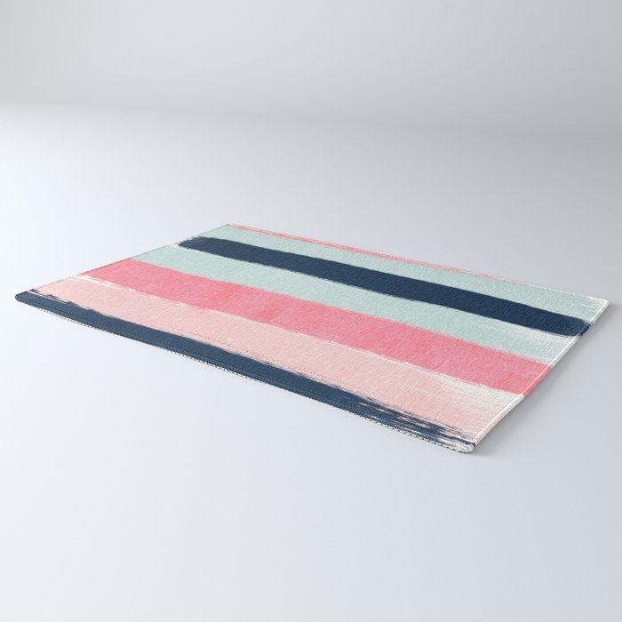 Striped painted coral mint navy pink pattern stripes minimalist Rug Gallery Image 3