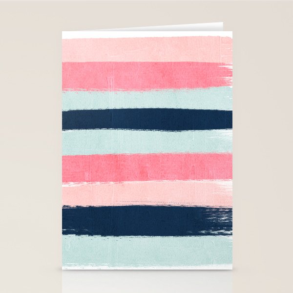 Striped painted coral mint navy pink pattern stripes minimalist Stationery Card Gallery Image 2