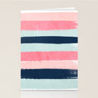 Striped painted coral mint navy pink pattern stripes minimalist Stationery Card Gallery Image 2
