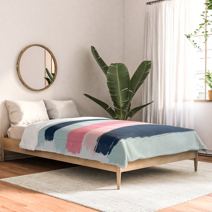Striped painted coral mint navy pink pattern stripes minimalist Comforter Gallery Image 2