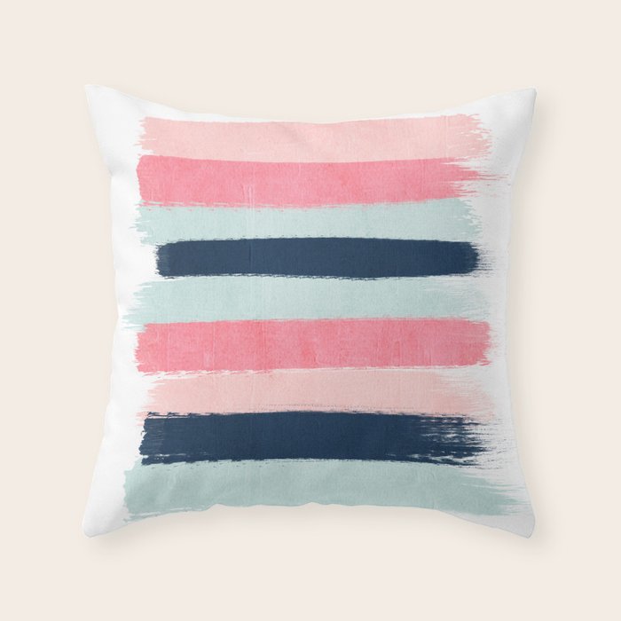 Striped painted coral mint navy pink pattern stripes minimalist Throw Pillow Gallery Image 6