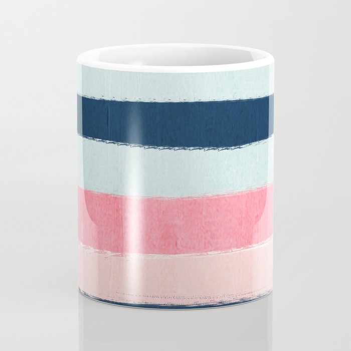 Striped painted coral mint navy pink pattern stripes minimalist Coffee Mug Gallery Image 4