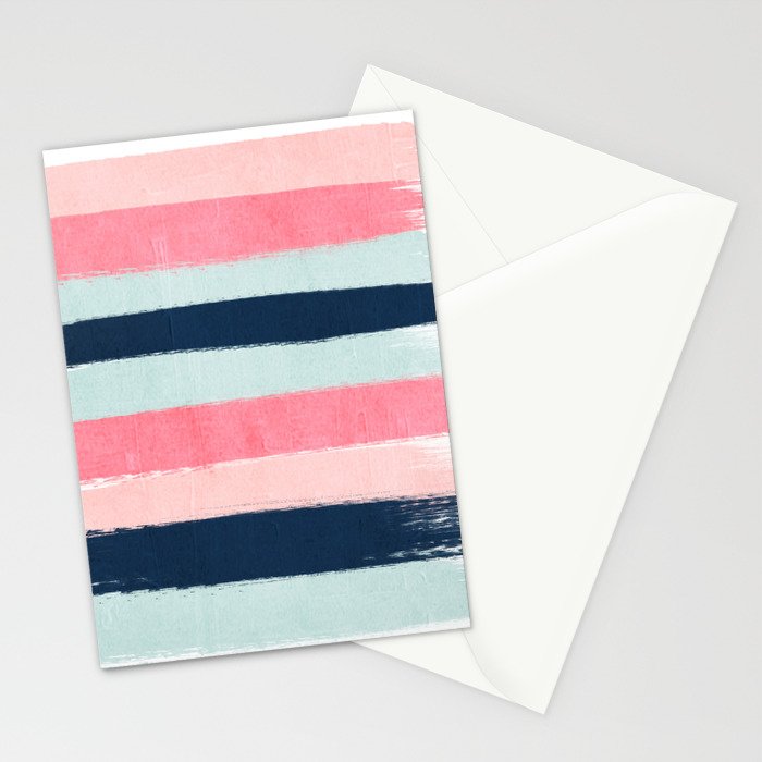 Striped painted coral mint navy pink pattern stripes minimalist Stationery Card Gallery Image 2