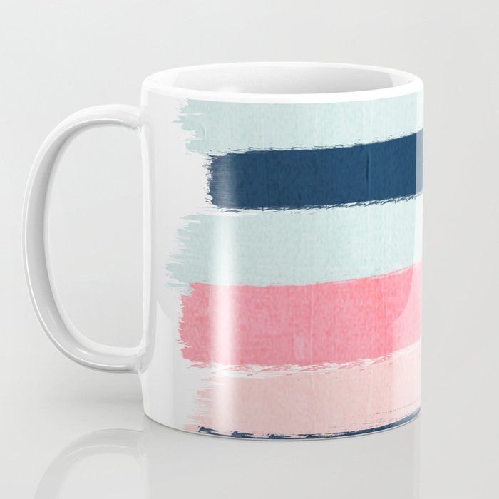 Striped painted coral mint navy pink pattern stripes minimalist Coffee Mug Gallery Image 3