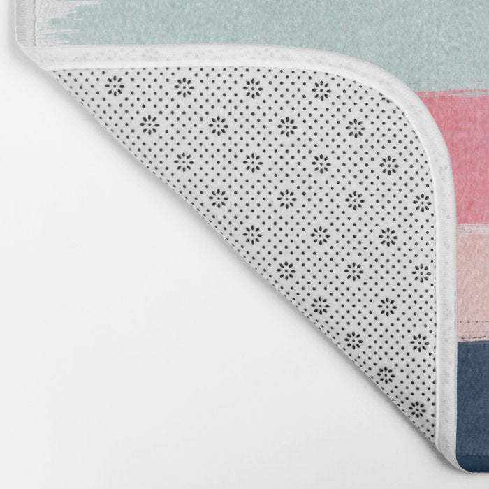 Striped painted coral mint navy pink pattern stripes minimalist Bath Mat Gallery Image 2