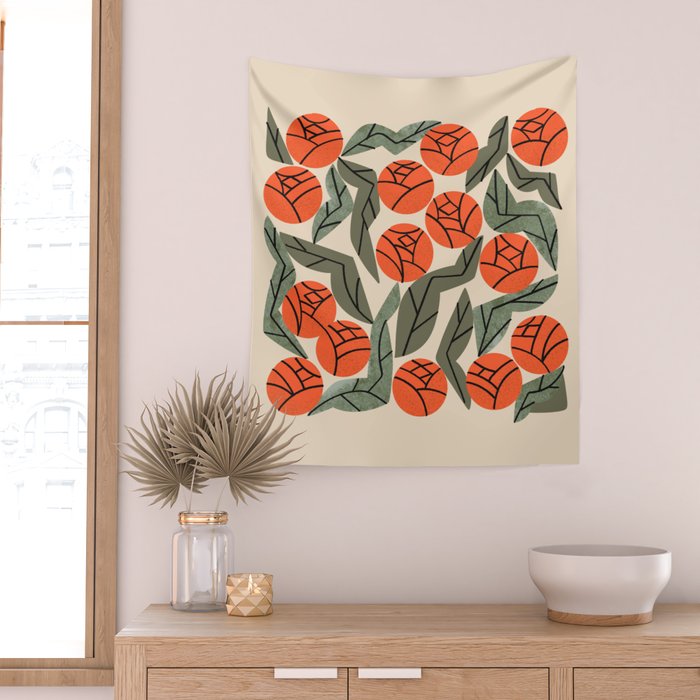 Hot Orange Blooms Wall Tapestry Gallery Image 2