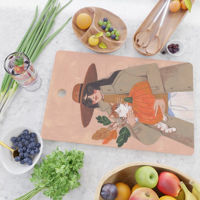 Woman in autumn in warm earth tones Cutting Board Gallery Image 2