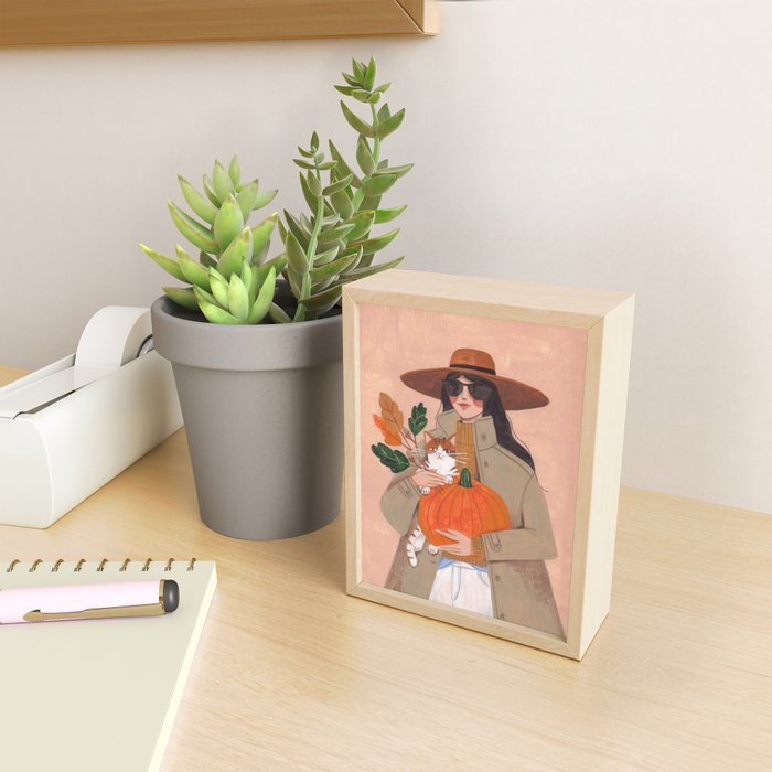 Woman in autumn in warm earth tones Mini Art Print Gallery Image 2