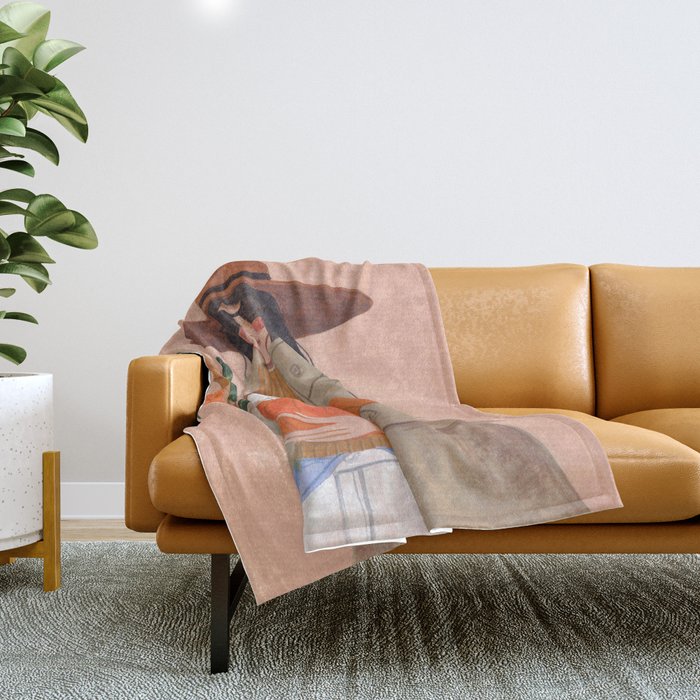 Woman in autumn in warm earth tones Throw Blanket Gallery Image 1