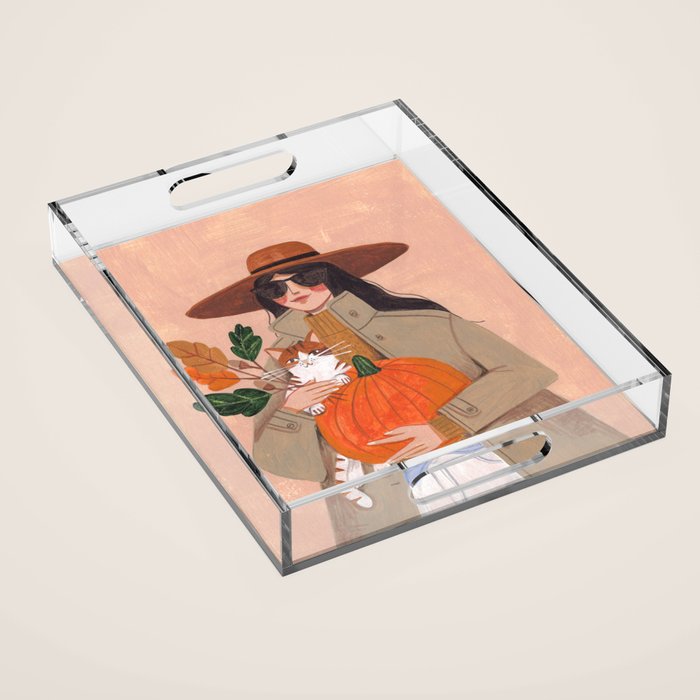 Woman in autumn in warm earth tones Acrylic Tray Gallery Image 1
