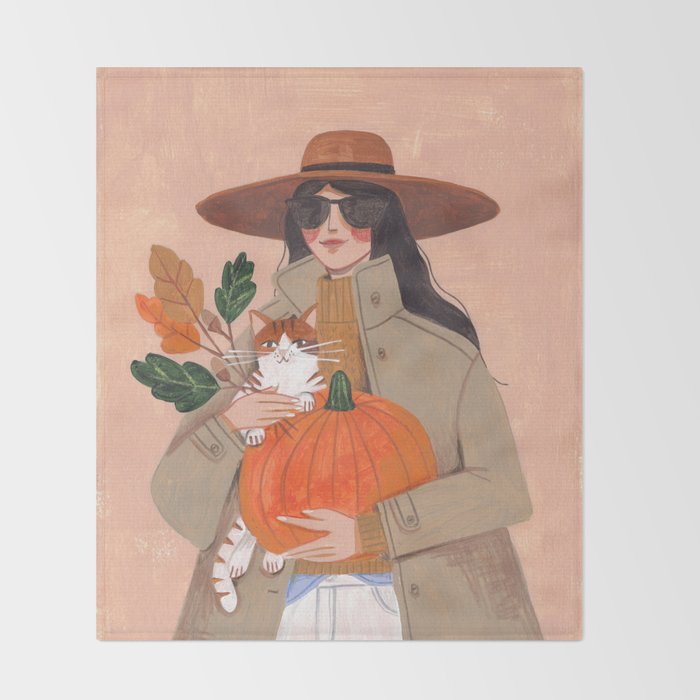 Woman in autumn in warm earth tones Throw Blanket Gallery Image 2