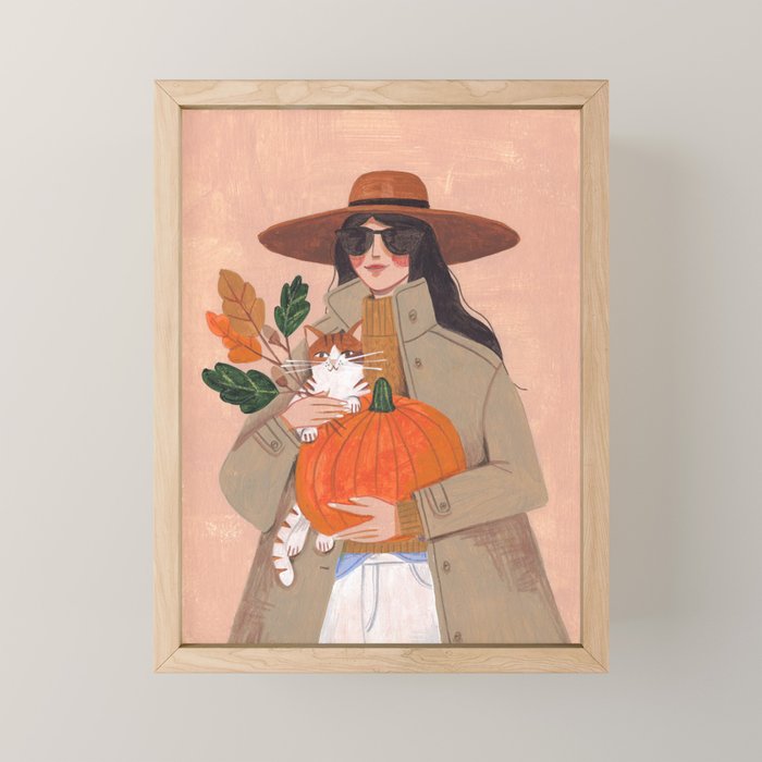 Woman in autumn in warm earth tones Mini Art Print Gallery Image 1